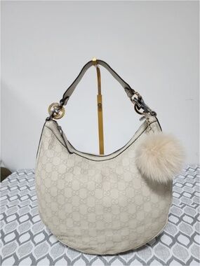 Authentic GUCCI Guccissima Leather GG Twins Medium Hobo Bag Off-White